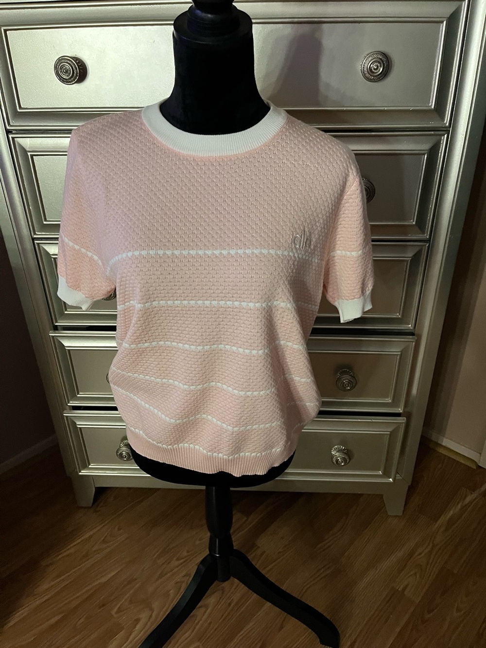 Alo Pink Short-Sleeve Knit Top by Unknown Brand